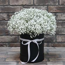 Цветочная композиция из Гипсофила в шляпной коробке в Карачеве